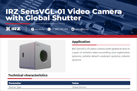 IRZ SensVGL-01 Video camera with global shutter 